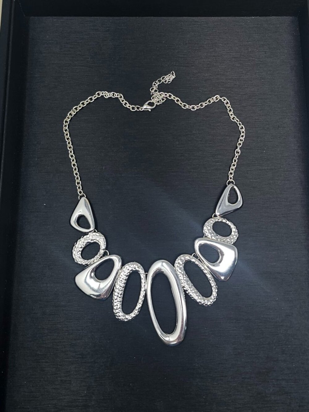 Modern Silver-Tone Abstract Statement Necklace Textured New